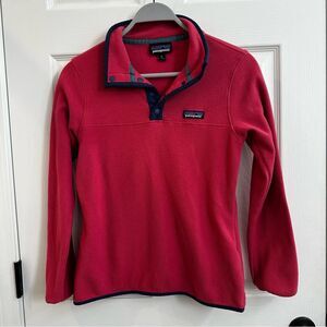 Patagonia Synchilla Snap Button Pullover Pink Fleece Navy Trim Womens Xsmall